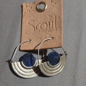 Lapis Lazuli Stone & Silver Hoop Earrings